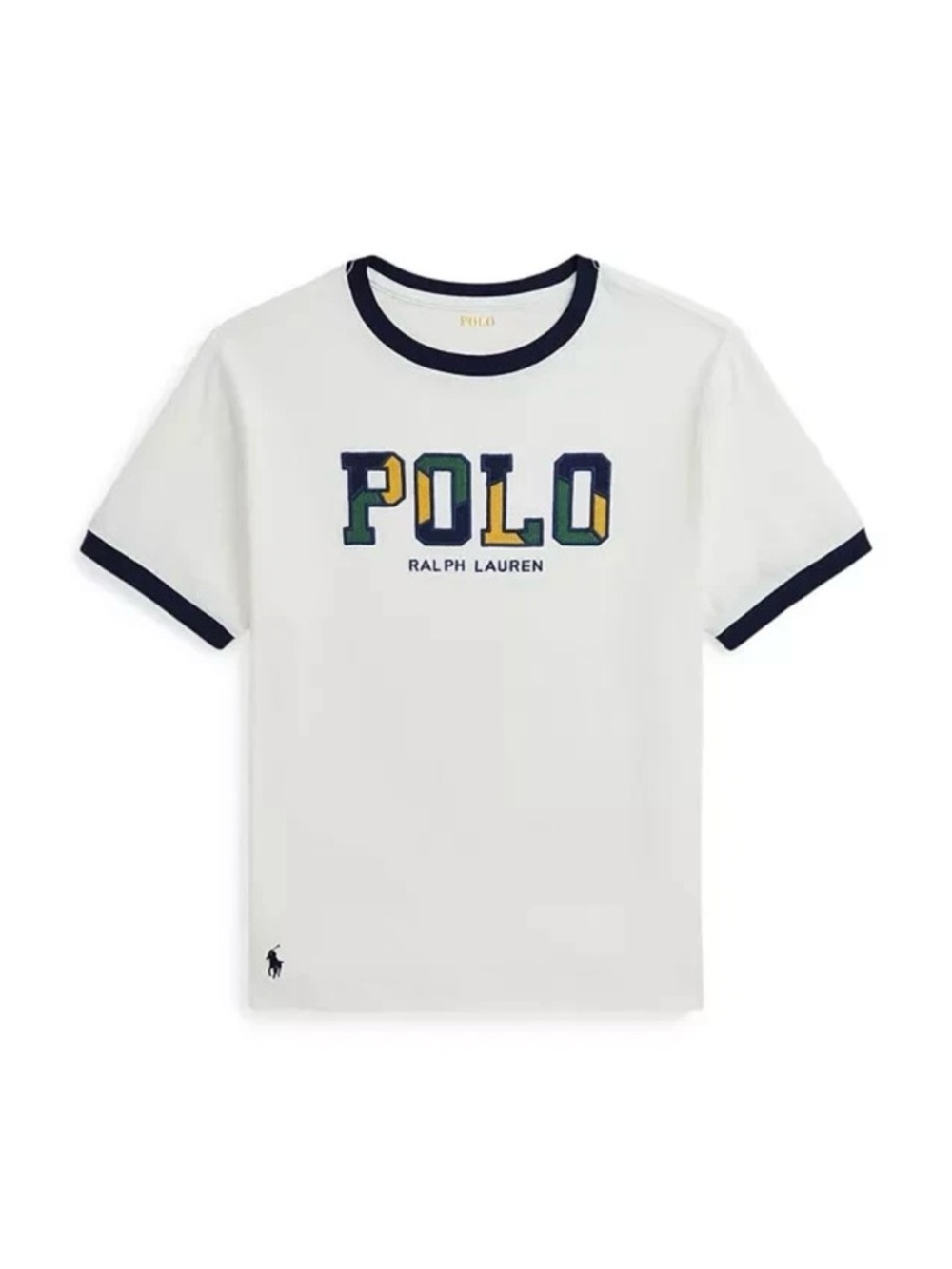 Polo by Ralph Lauren White Ringer Tee with Multicolor POLO Logo